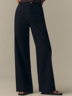 Maeve Colette High-Rise Wide-Leg Full-Length Pants in Magic Fabric - Black